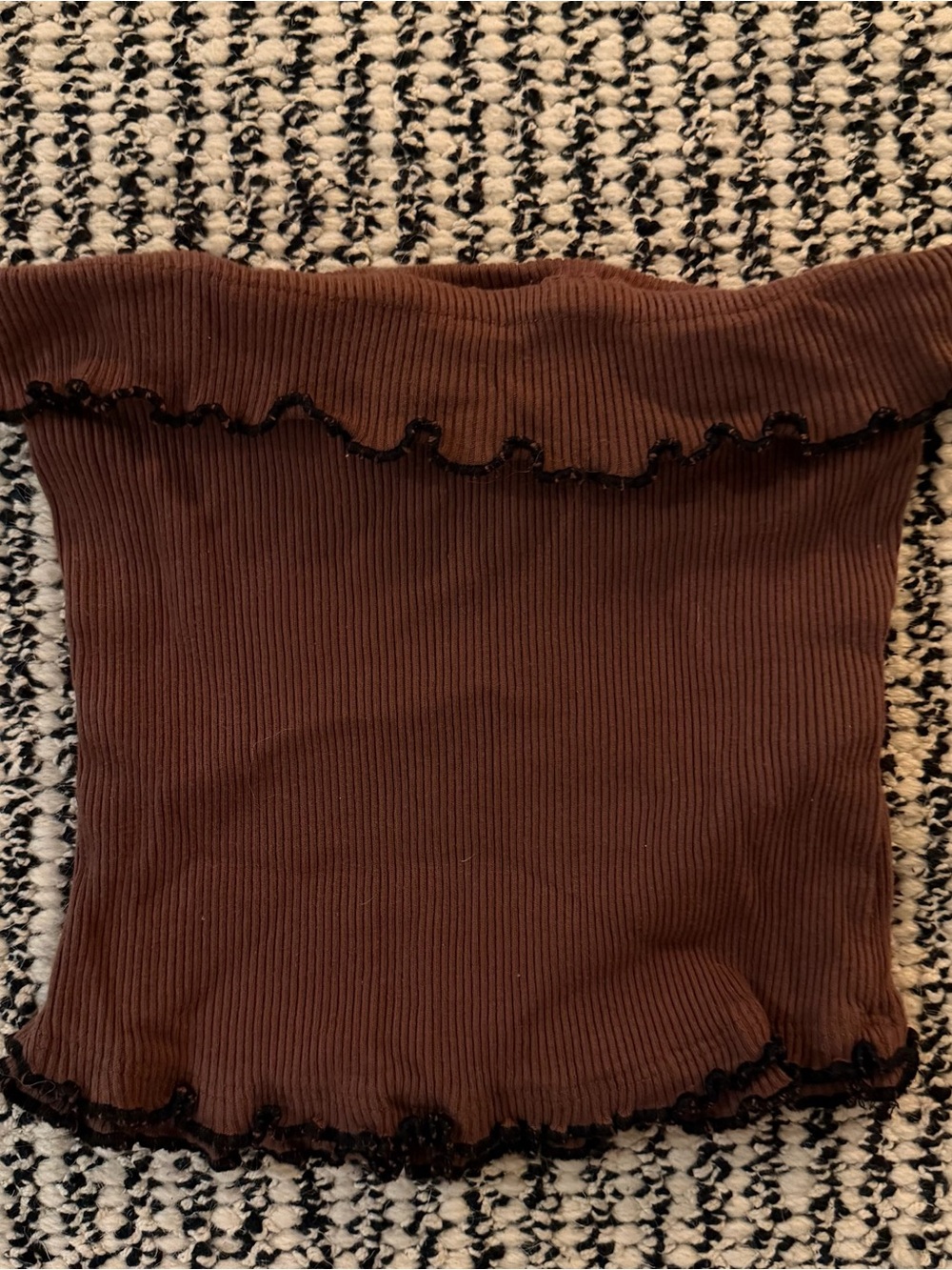 Free People Tube Top Strapless Brown & Black Trim Cropped Ruffle Shirt Women XS